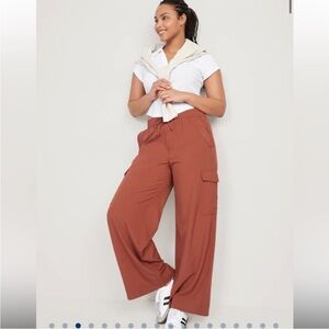 Old Navy High Waisted Orange Stretchtech Wide Leg Cargo Pants
